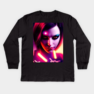 Cyberpunk Hotties (25) - Beautiful Sci fi Women Kids Long Sleeve T-Shirt